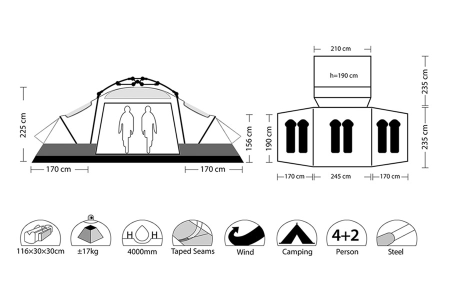 Палатка быстросборная 4+2 CAMP